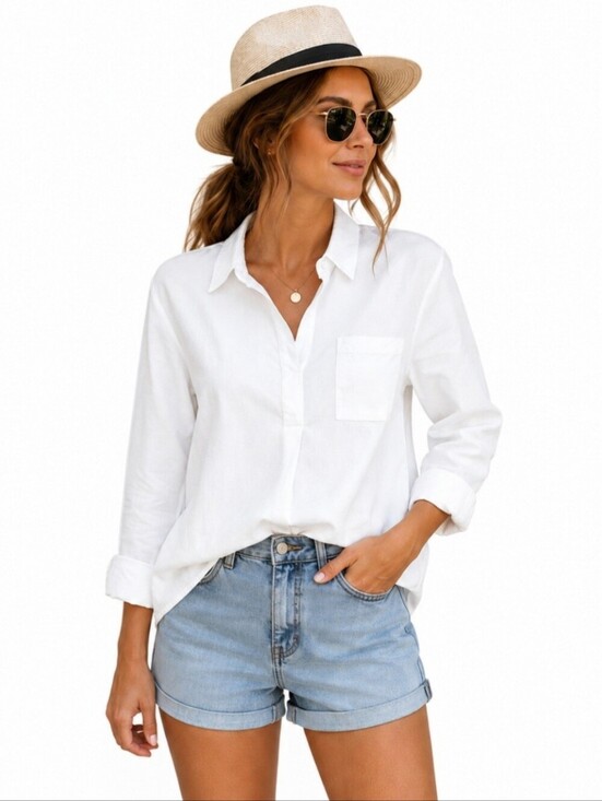 Liz Claiborne Tops - Liz Claiborne White Blouse Tunic Womens Size Small 100% Cotton Popover Classic